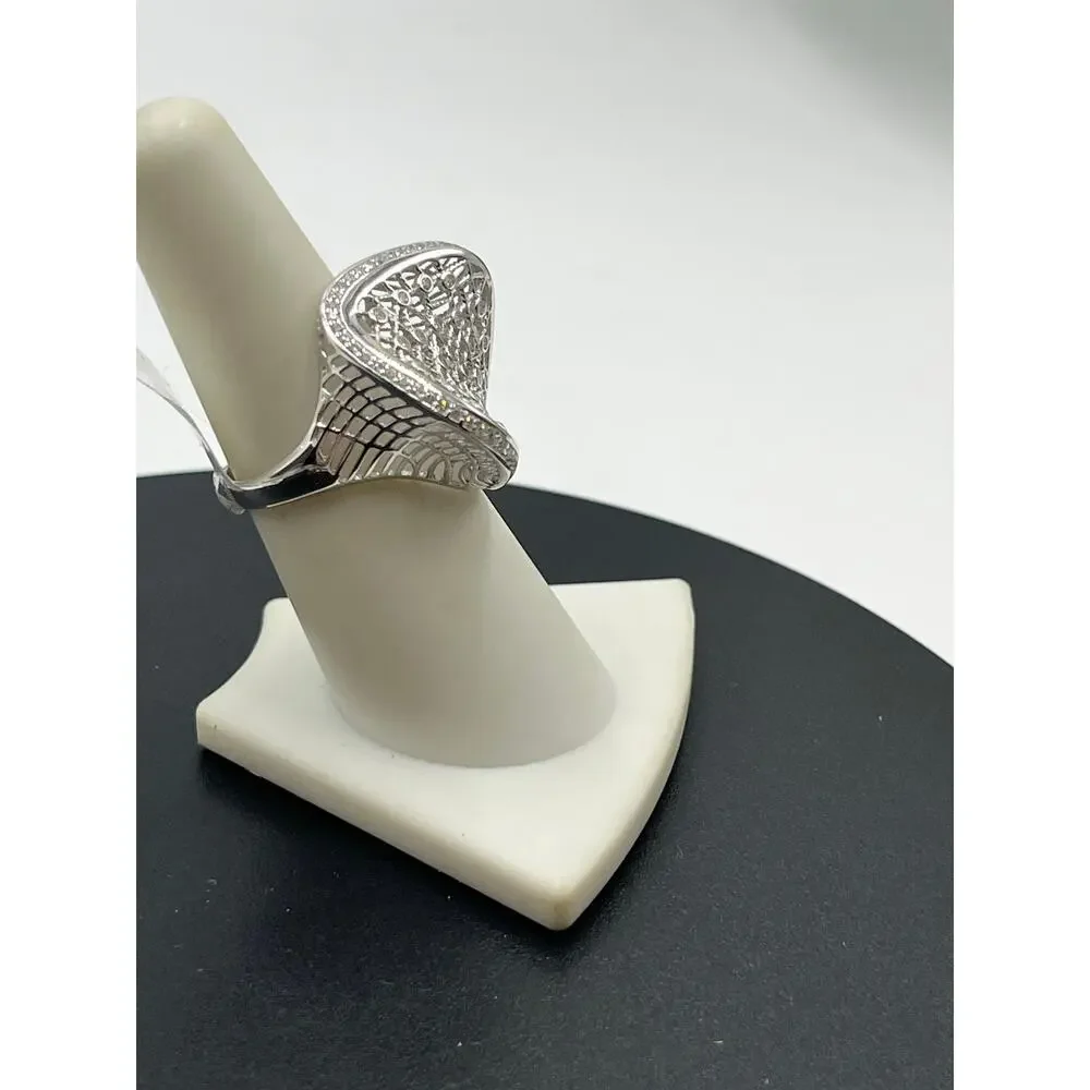Sterling Silver 925 Pave CZ Concave Weave Spider Web Ring‎ Sz 7 New